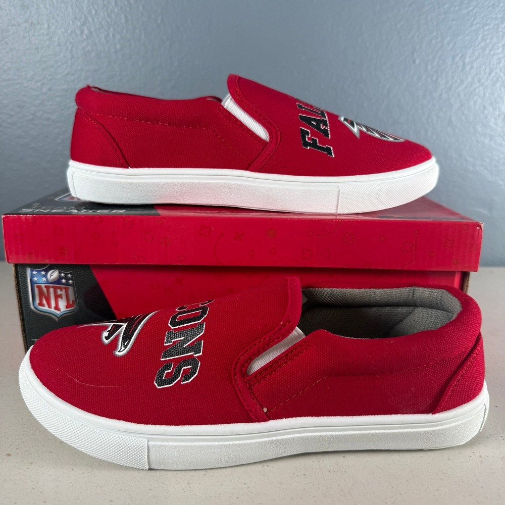 FOCO NFL Atlanta Falcons Womens 8 Red Canvas Slip On Team Sneakers Shoes New